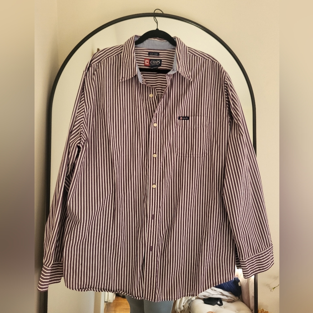 Chaps Men's Striped Shirt - White and Purple